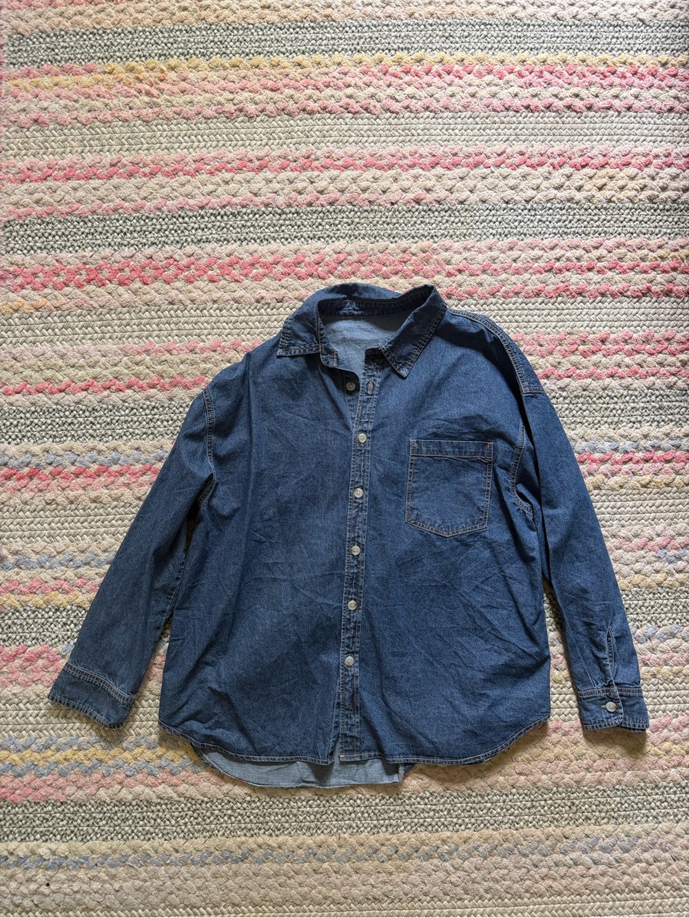 Classic Denim Button-Up Shirt in Dark Blue